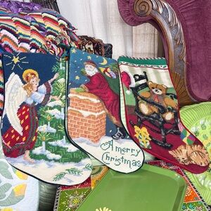 Needlepoint Christmas Stocking set of 3